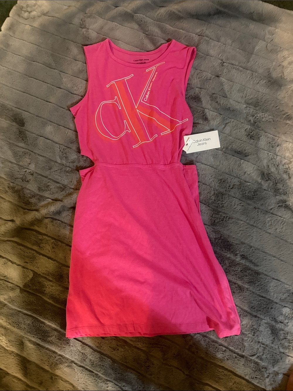 Calvin Klein Bright Pink Girls' Logo Cutout Tank Dress